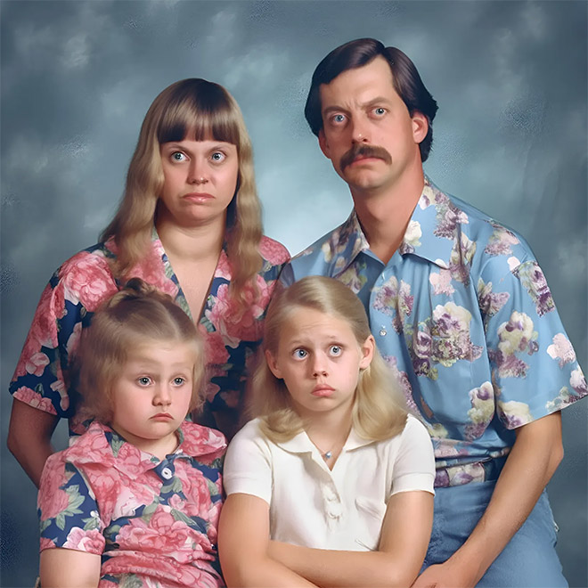 Awkward family photo, generated by AI.