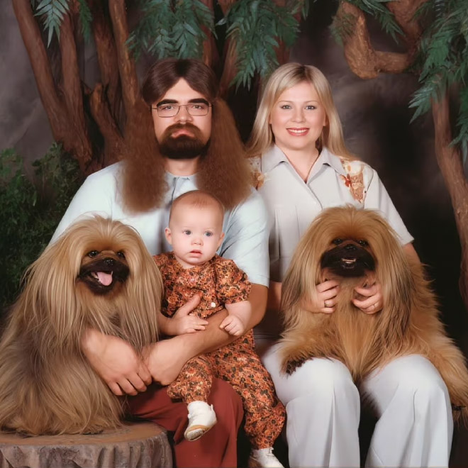 Awkward family photo, generated by AI.