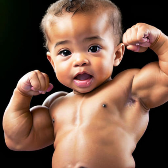 Baby bodybuilding: AI-generated picture.