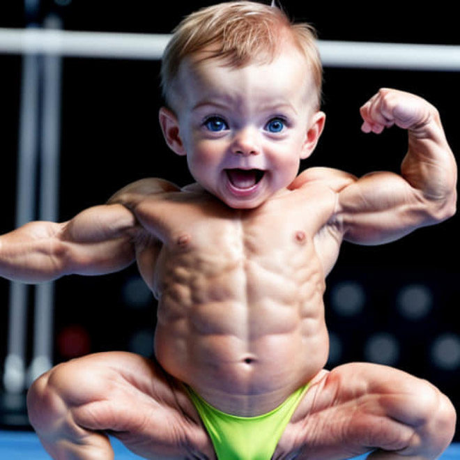 Baby bodybuilding: AI-generated picture.