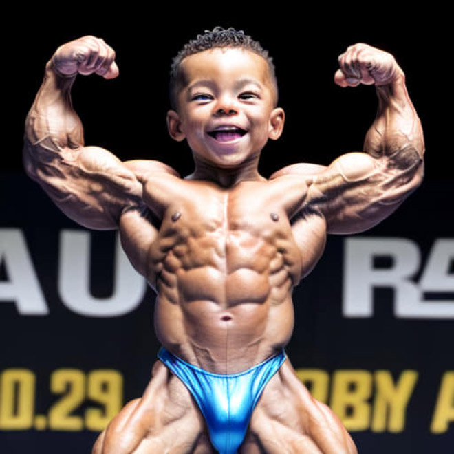 Baby bodybuilding: AI-generated picture.