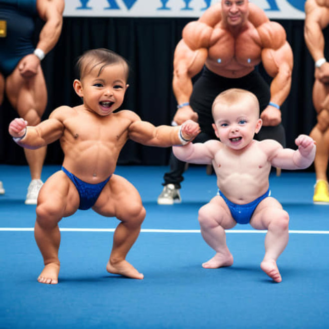 Baby bodybuilding: AI-generated picture.