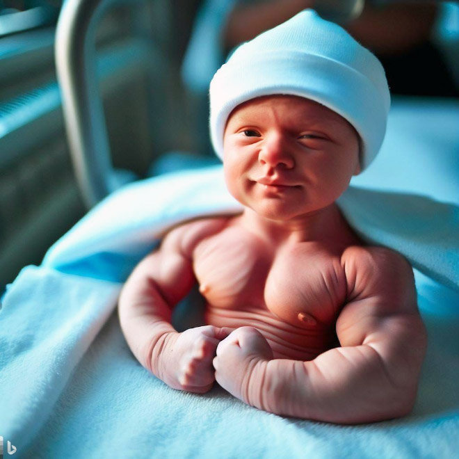 Baby bodybuilding: AI-generated picture.