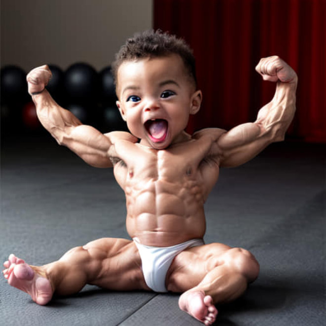 Baby bodybuilding: AI-generated picture.