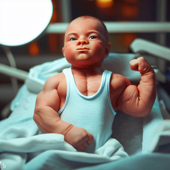 Baby bodybuilding: AI-generated picture.