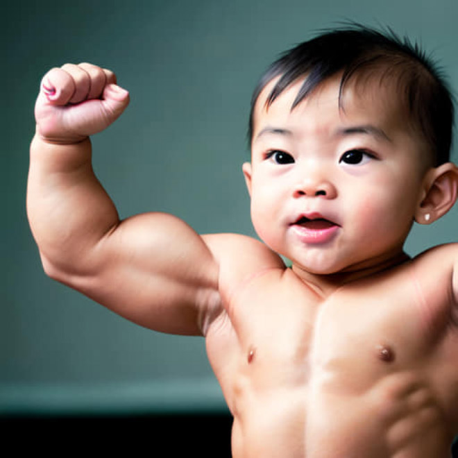 Baby bodybuilding: AI-generated picture.