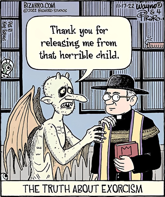 Funny cartoon by Bizarro.