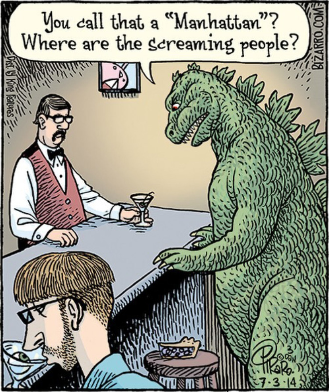 Funny cartoon by Bizarro.