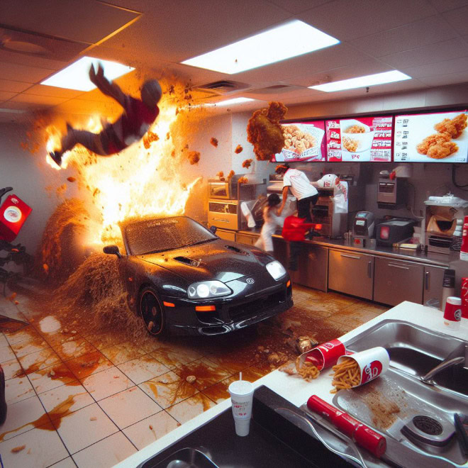 Typical night at KFC, according to AI.