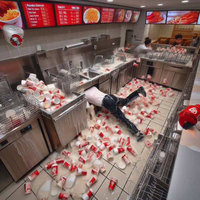 Typical night at KFC, according to AI.