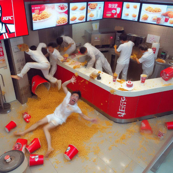 Typical night at KFC, according to AI.