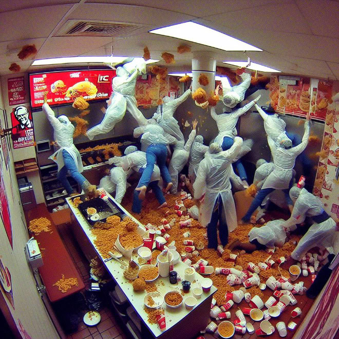 Typical night at KFC, according to AI.