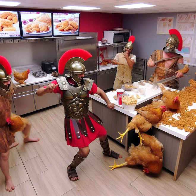 Typical night at KFC, according to AI.