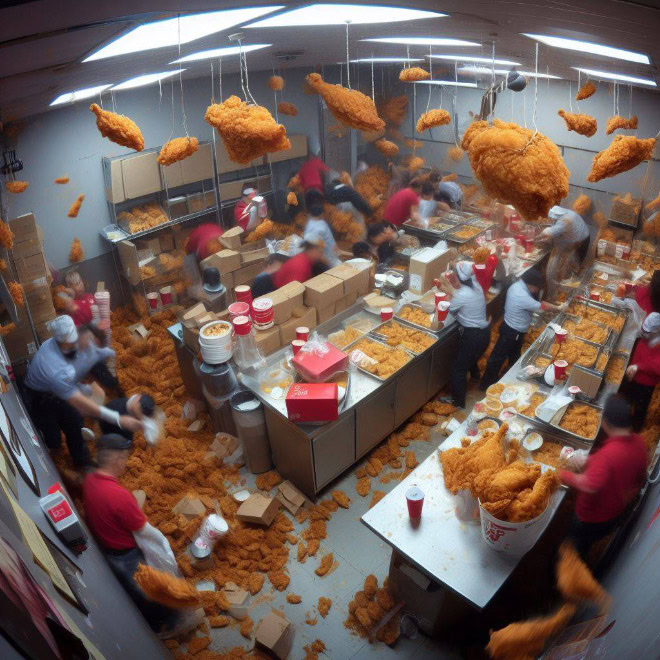 Typical night at KFC, according to AI.