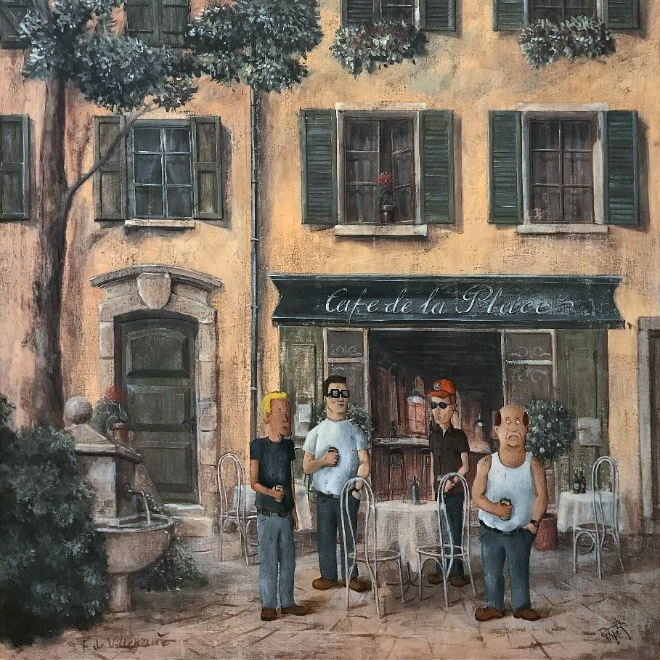 Funny repainting over old thrift store painting.